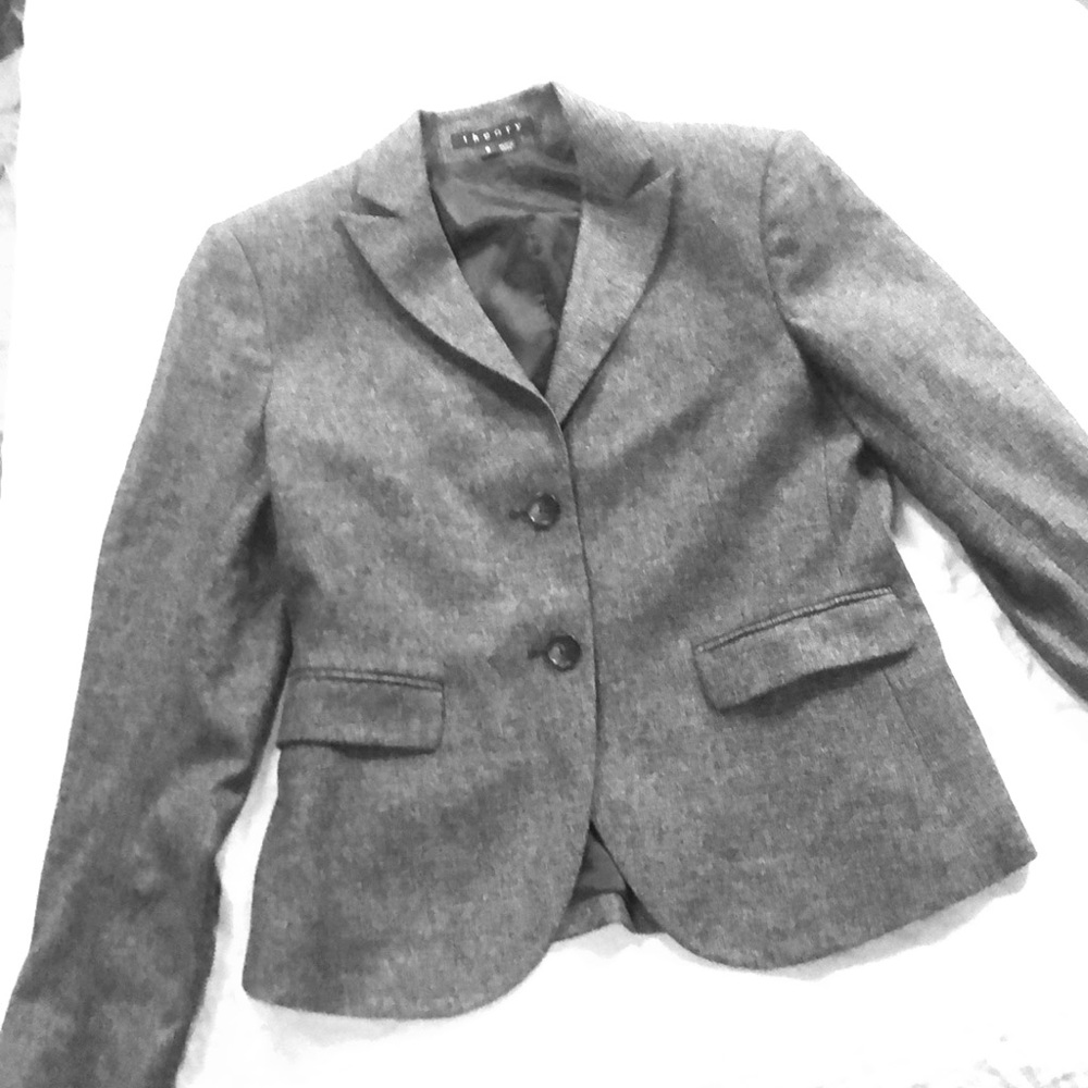 Theory gray wool pants and blazer suit, size 8
